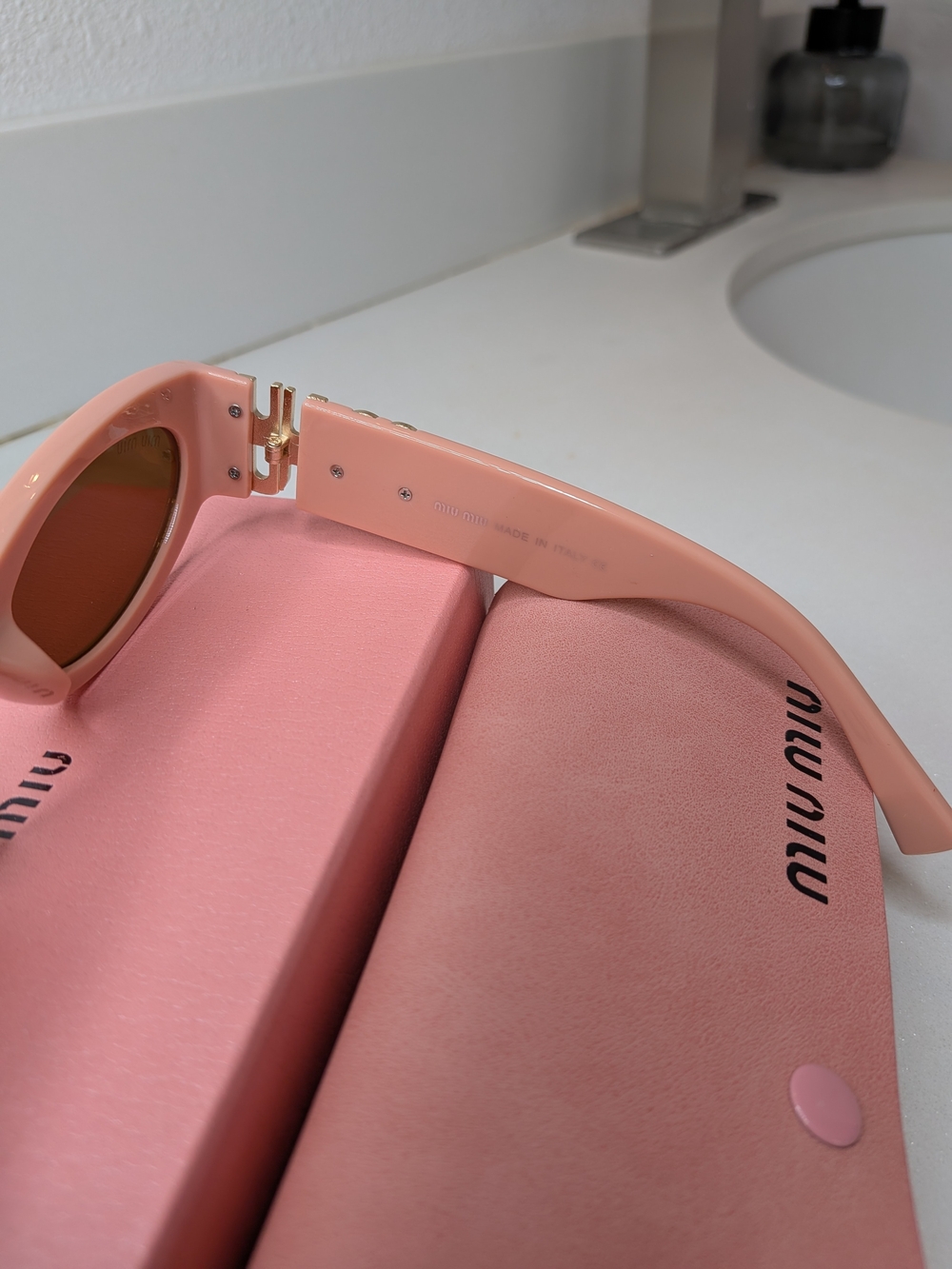 Miu Miu Pink Cat-Eye Sunglasses with Gold Logo Accent - Picture 8 of 12